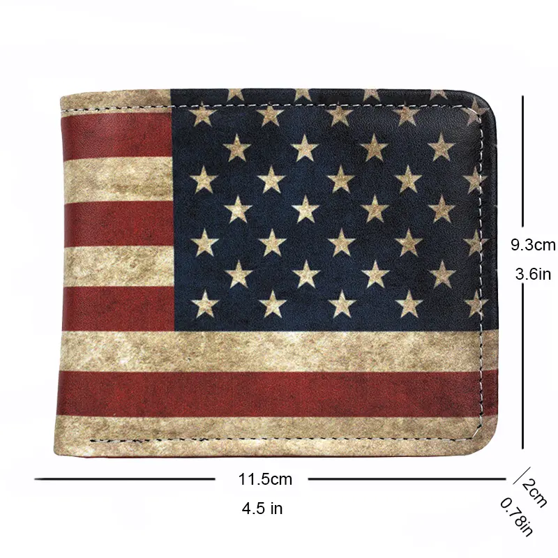 USA Flag Design Wallet PU Leather Short Purse with Zipper Coin Pocket