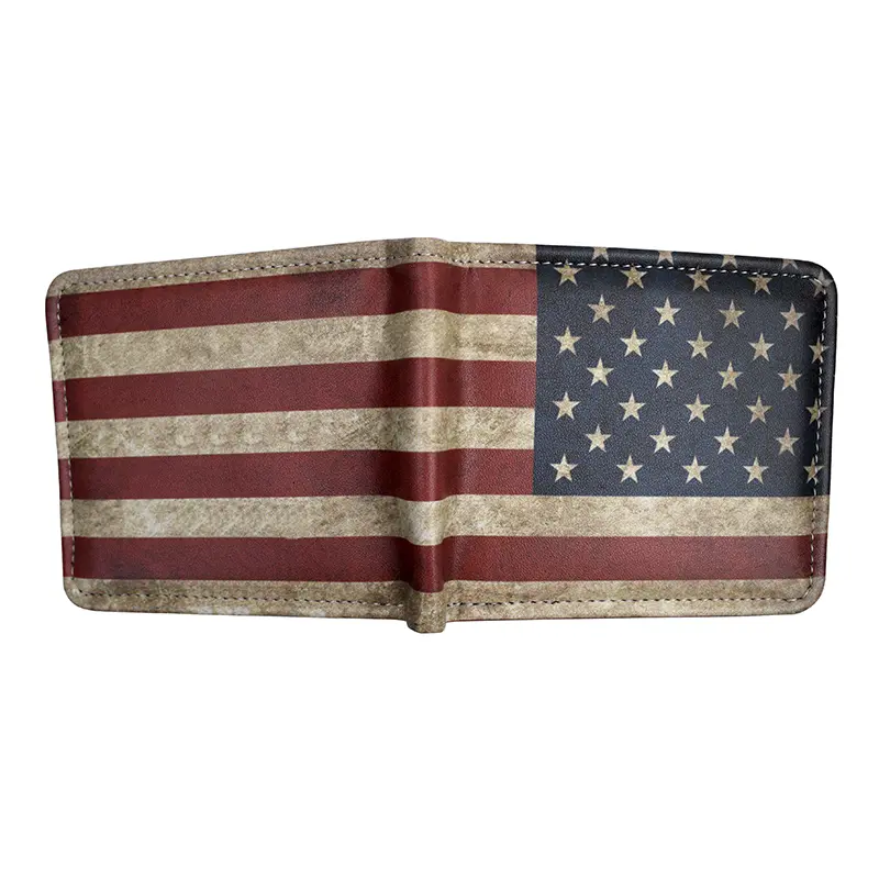 USA Flag Design Wallet PU Leather Short Purse with Zipper Coin Pocket