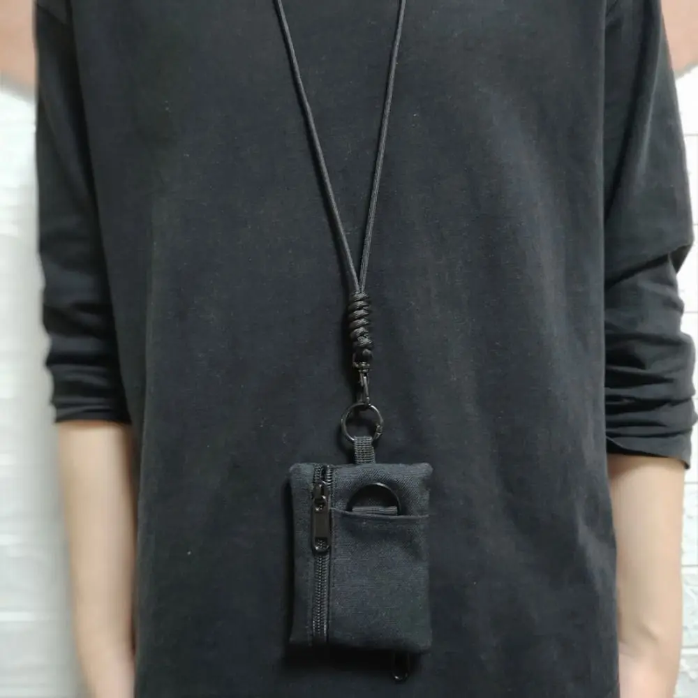 Square Hanging Neck Coin Purse Casual Nylon Oxford Cloth Mini Wallet Zipper with Lanyard Small Card Holder Sports