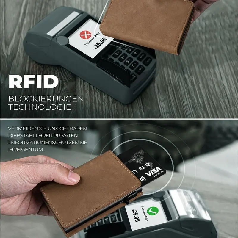 YATBEST Men's RFID Anti-Theft Three Fold Wallet Ultra-Thin with Zipper Coin Pocket Credit Card Clip Brush Anti-Magnetic Card Bag