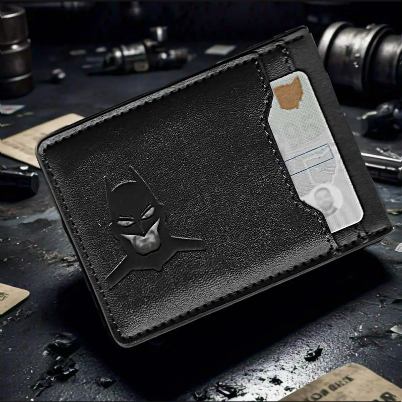 Bat ID Wallet Slim Leather Card Holder Case Wallet With Super Hero Mask Gift For Dad Son Boyfriend Husband Anniversary Birthday