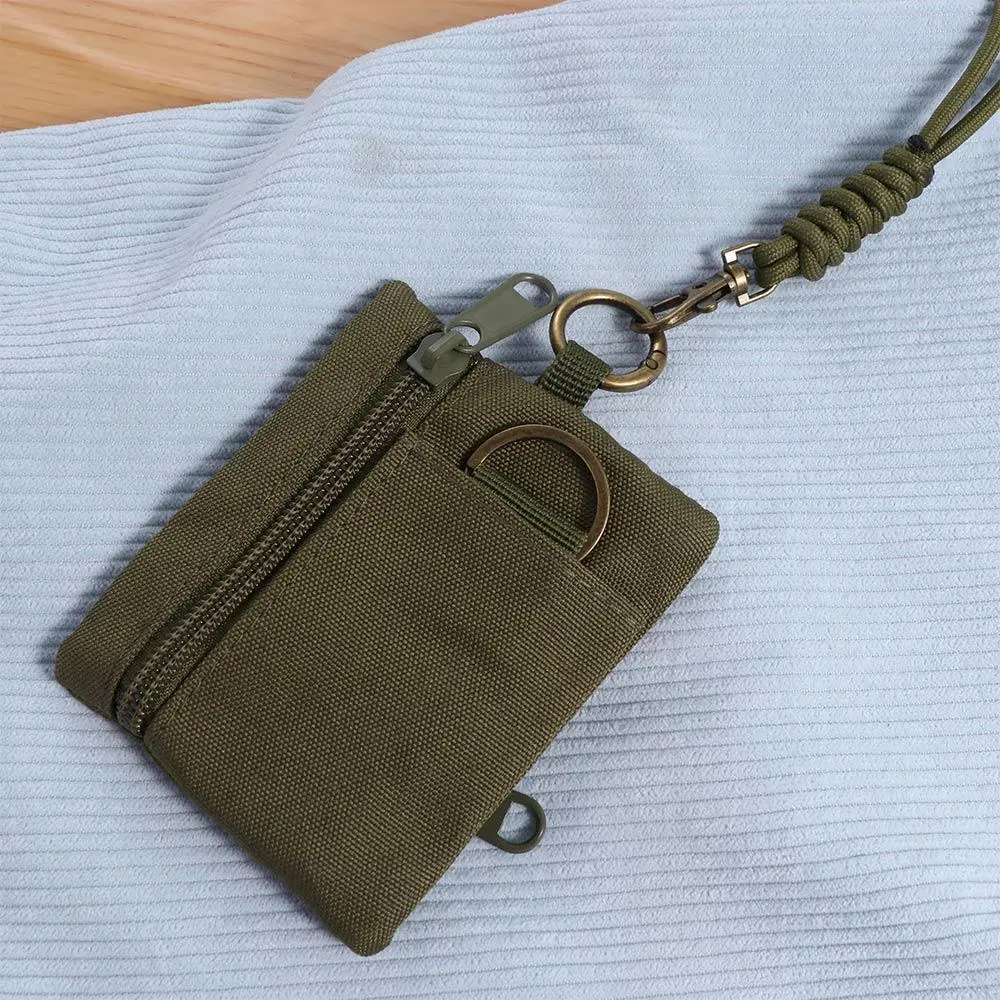 Square Hanging Neck Coin Purse Casual Nylon Oxford Cloth Mini Wallet Zipper with Lanyard Small Card Holder Sports