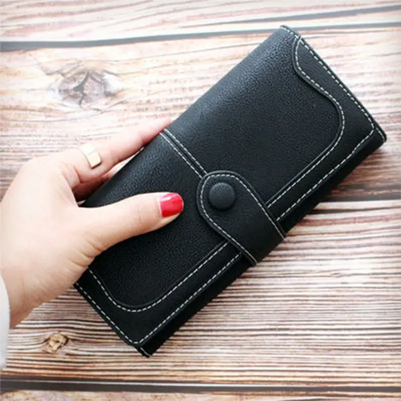 Popular European and American retro frosted PU leather high quality women's handbag multi-card folding buckle Fashion trend long