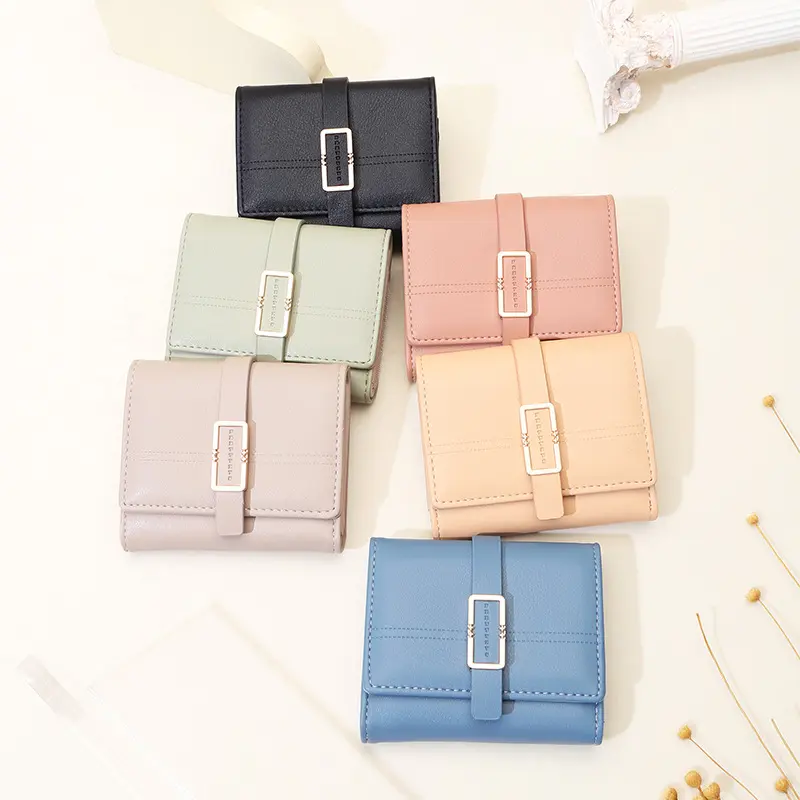 Purse women's new Japanese and South Korea small fresh PU simple fashion ladies short wallet multi-card niche teenage female stu