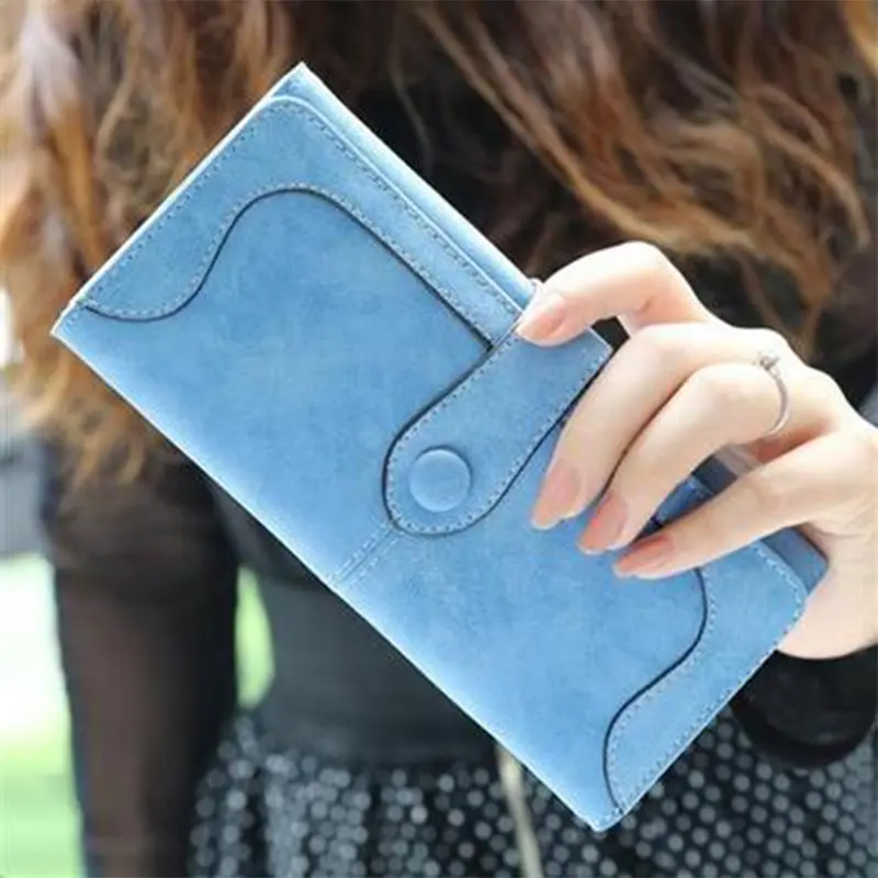 Popular European and American retro frosted PU leather high quality women's handbag multi-card folding buckle Fashion trend long