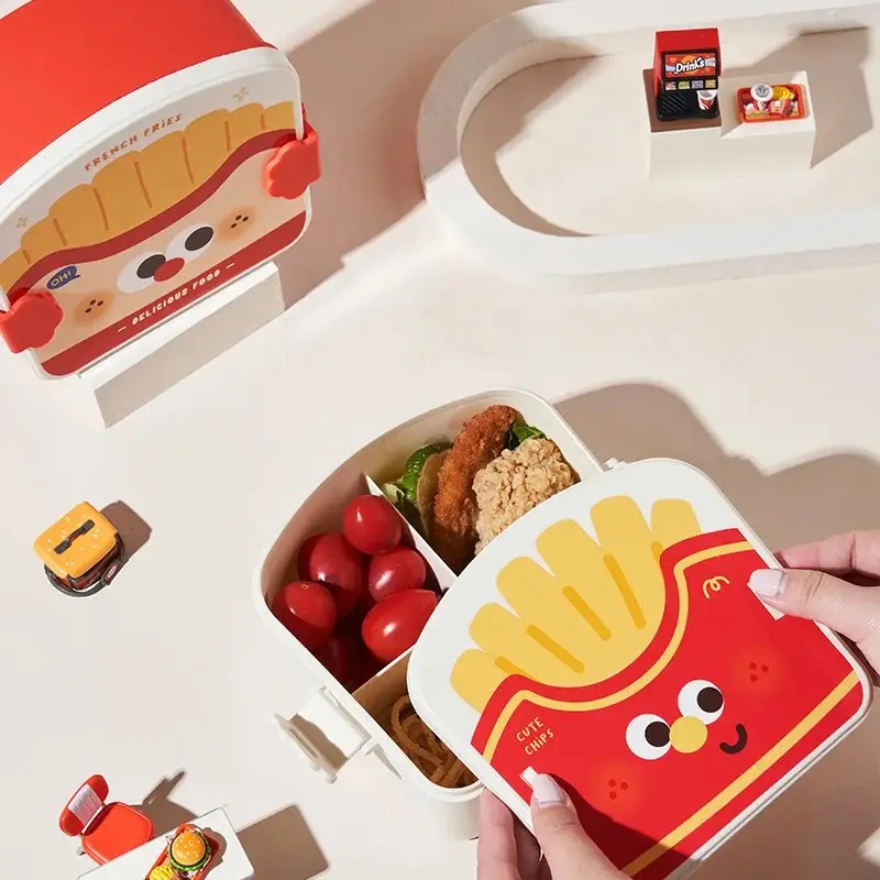 Cute Lunch Box For Kids Compartments Lunchbox Children Kid School Outdoor Camping Picnic French Fries Food Container Portable