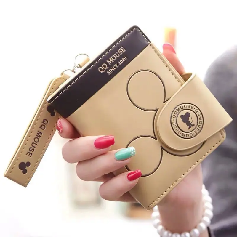 Explosion-style women's short wallet Korean PU leather cute cartoon student zipper handbag multi-card folding daily pocket walle