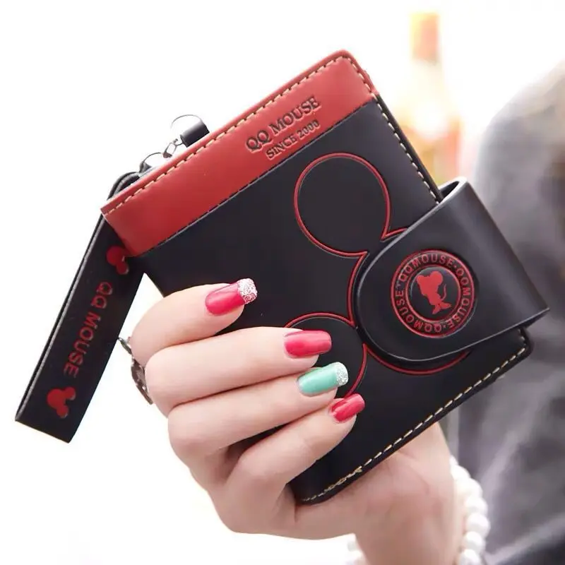Explosion-style women's short wallet Korean PU leather cute cartoon student zipper handbag multi-card folding daily pocket walle