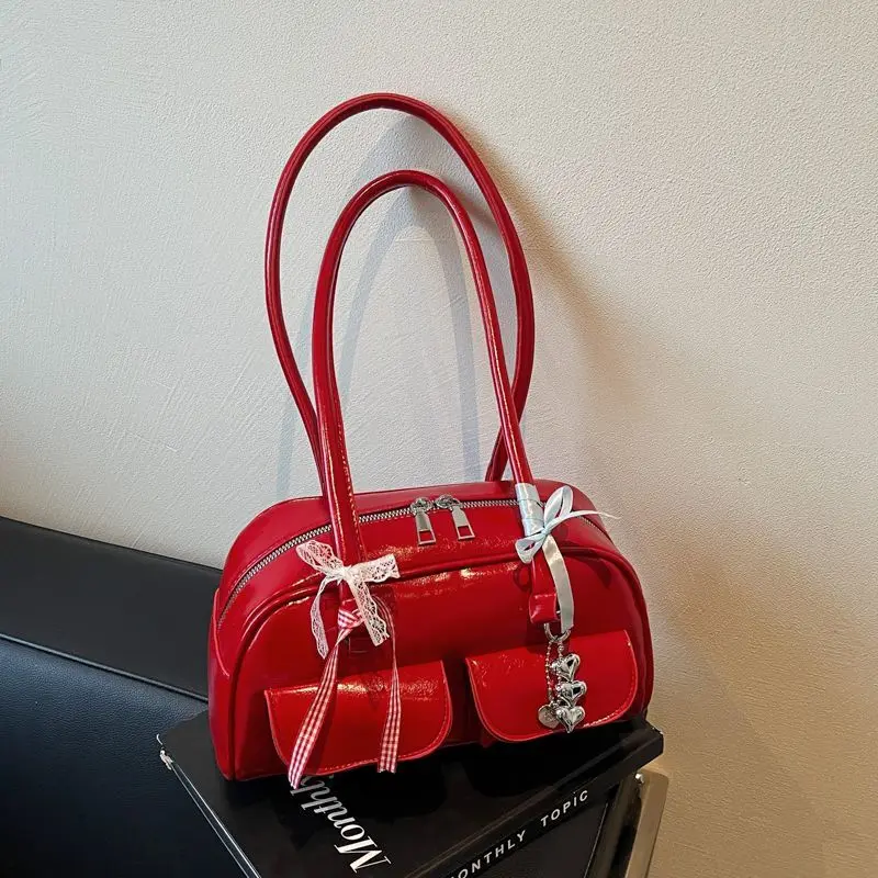 Vintage Women Business Shoulder Bags Simple Ladies Commute Tote Bag Pu Leather Female Underarm Bag Burgundy Large Handbags Purse
