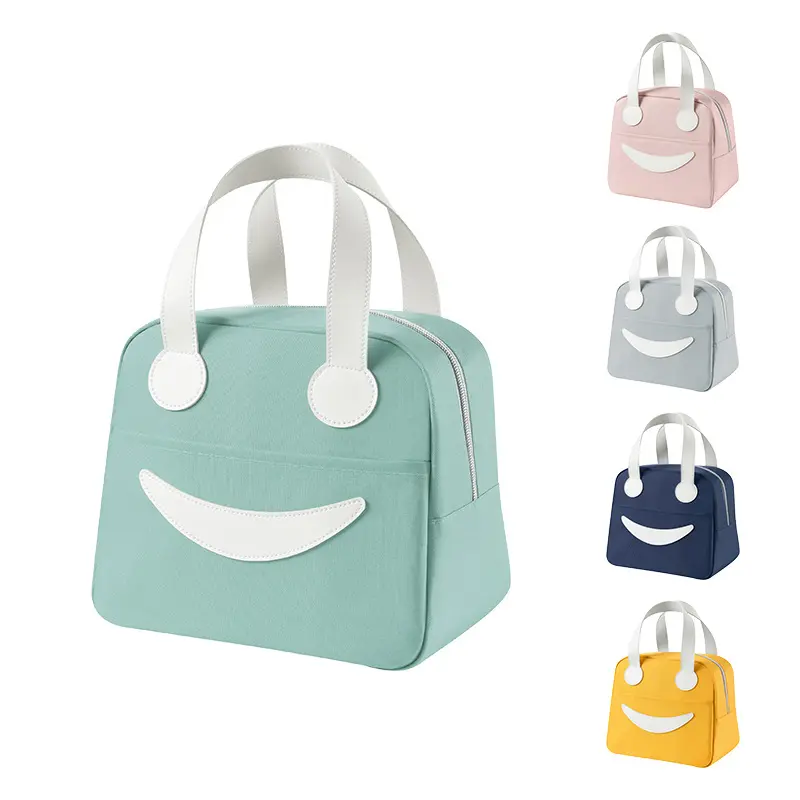 Cute Smile Portable Lunch Bag Insulated Refrigerated Food Safety Girl Warm Food Picnic Office Student Zipper Food Storage Box
