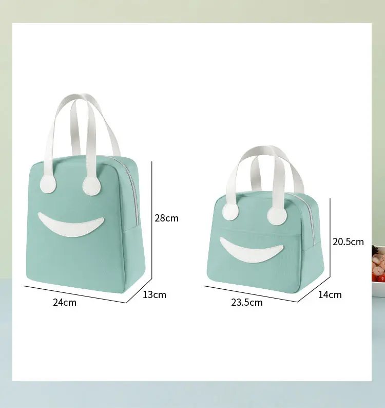 Cute Smile Portable Lunch Bag Insulated Refrigerated Food Safety Girl Warm Food Picnic Office Student Zipper Food Storage Box