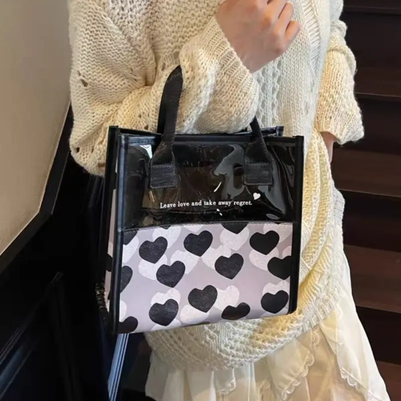 PU Women Tote Bag Love Shape Handbag Large Capacity Grocery Bag Gift Bag Beach Organizer Portable Shopping Bag Lunch Bag