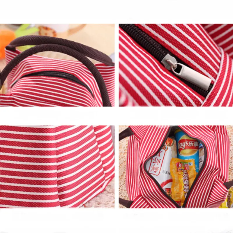 Stripes Lunch Bag For Women Isothermal Bag Packaged Food Thermal Bags Thermo Pouch Kids Lunch Bag Refrigerator Bag