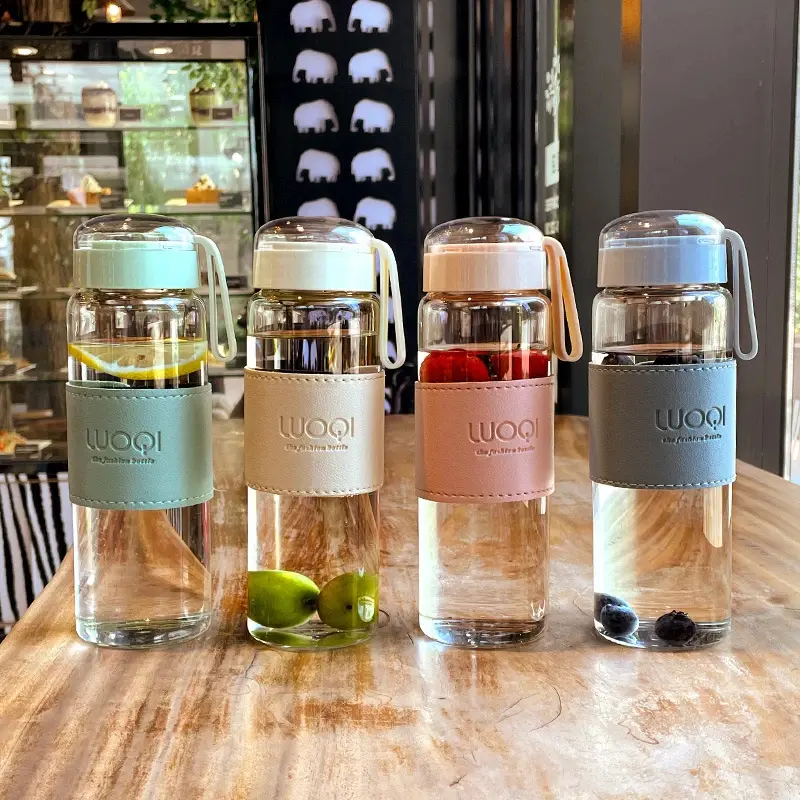 Japanese Style Fashion Glass Bottle 480ml wtaer Bottle With Tea Infuser Insulation Sleeve High Temperature Drinking Bottles Milk