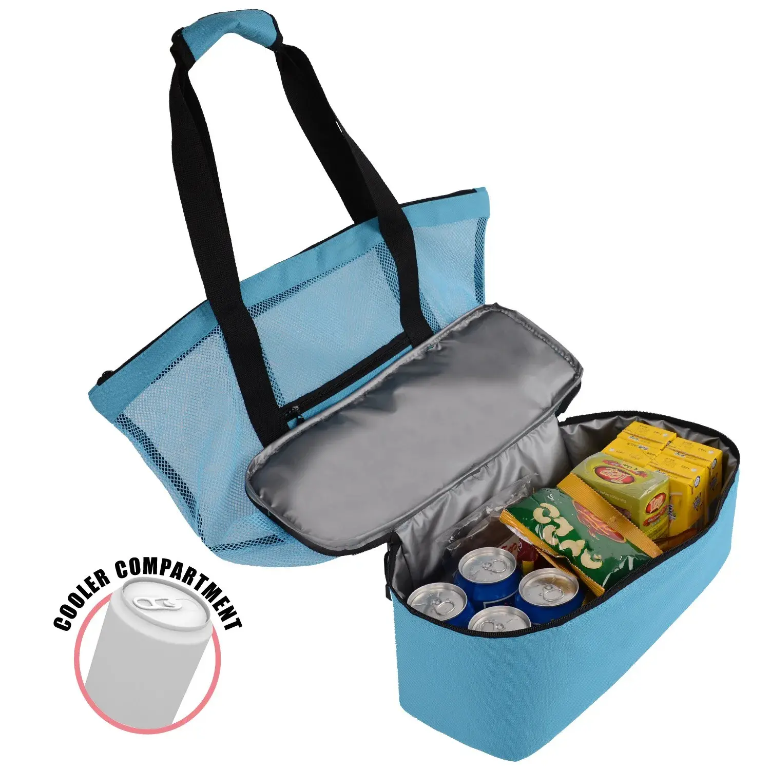 Double Layer Mesh Beach Cooler Bag Outdoor Camping Picnic Storage Bag Drink Food Cooler Tote Bag Thermal Insulation Lunch Box