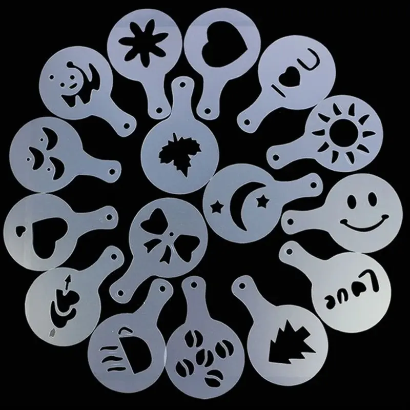 1pc Stainless Steel Chocolate Shaker Cocoa Flour Coffee Sifter Or 16Pcs Coffee Stencils Template Strew Pad Duster Spray Tools
