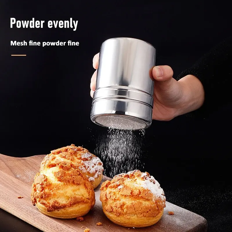 1pc Stainless Steel Chocolate Shaker Cocoa Flour Coffee Sifter Or 16Pcs Coffee Stencils Template Strew Pad Duster Spray Tools