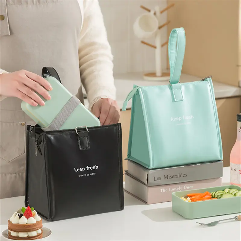 Crossbody Waterproof Lunch Bags PU Leather Food Picnic Lunch Box Insulated Women Cooler Bags Ice Pack Drink Carrier Thermal Bag