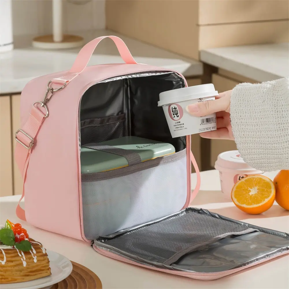 Crossbody Waterproof Lunch Bags PU Leather Food Picnic Lunch Box Insulated Women Cooler Bags Ice Pack Drink Carrier Thermal Bag