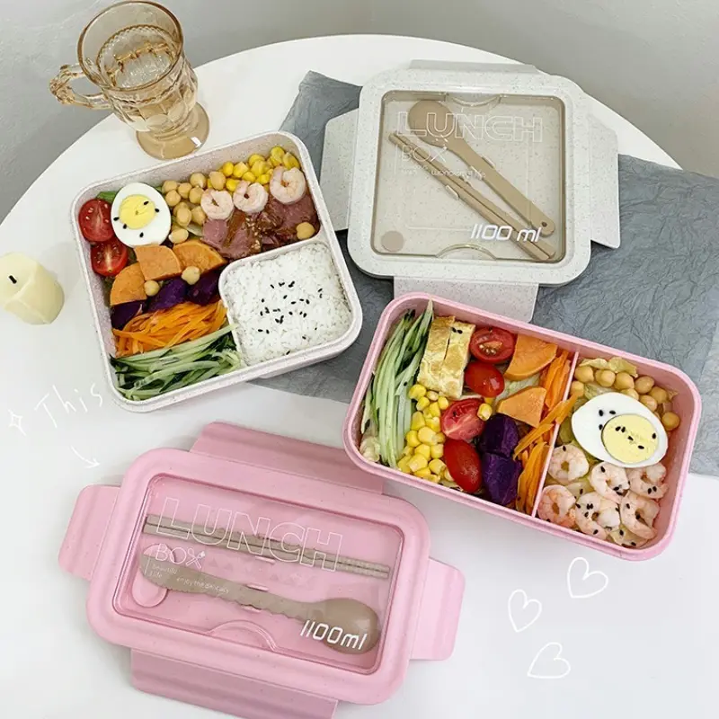 Wheat Straw Lunch Box Healthy BPA Free Bento Boxes Microwave Dinnerware Food Storage Container Soup Cup Lunch Box for Kids
