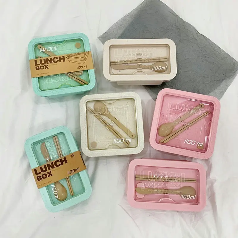 Wheat Straw Lunch Box Healthy BPA Free Bento Boxes Microwave Dinnerware Food Storage Container Soup Cup Lunch Box for Kids