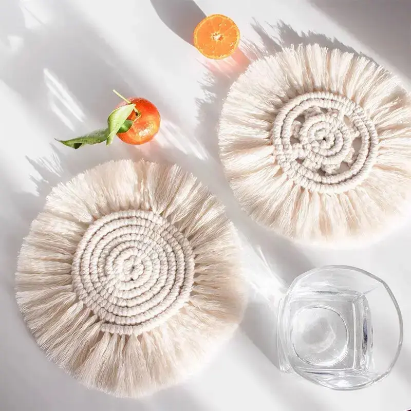 Handmade Cup Mat Cotton Braid Coaster Bohemia Style Kitchen Accessories Non-Slip Macrame Cup Cushion Home Decor Round Place Mat