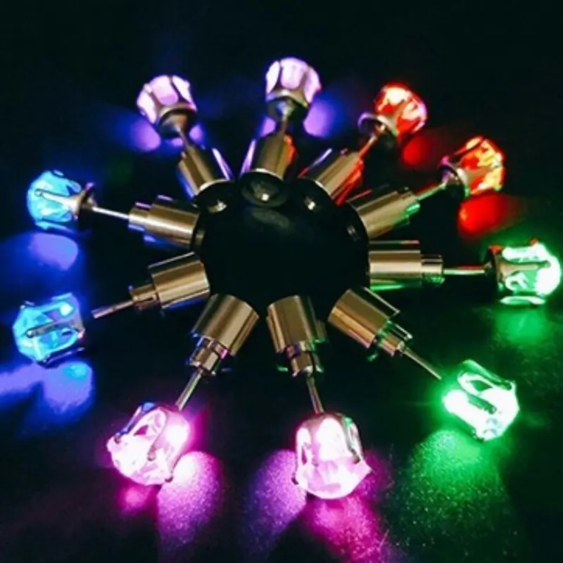1 Pair Light Up LED Bling Ear Stud Rings Korean of Flash Zircon  Rings Accessories for Party Women Christmas Rings Glow Stick