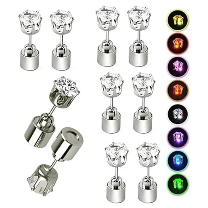 1 Pair Light Up LED Bling Ear Stud Rings Korean of Flash Zircon  Rings Accessories for Party Women Christmas Rings Glow Stick