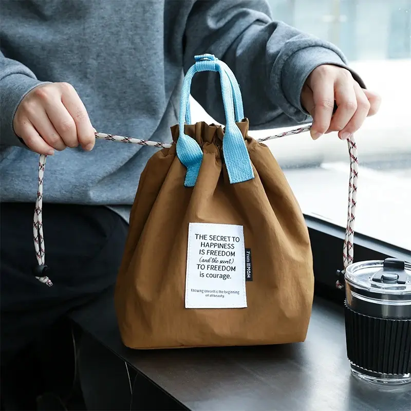 Japanese Korean Lunch Bag Cotton Canvas Drawstring Handbag Portable Thermal Insulated Picnic Food Storage Bento Box Bag Tote
