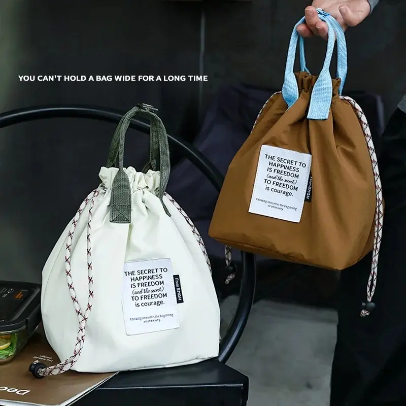 Japanese Korean Lunch Bag Cotton Canvas Drawstring Handbag Portable Thermal Insulated Picnic Food Storage Bento Box Bag Tote