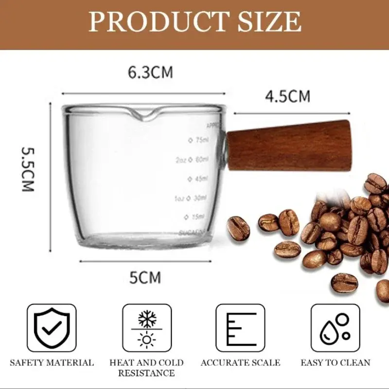 100ml Heat-resisting Glass Espresso Measuring Cup Double/Single Mouth Glass Milk Jug With Handle Glass Scale Measure Mugs