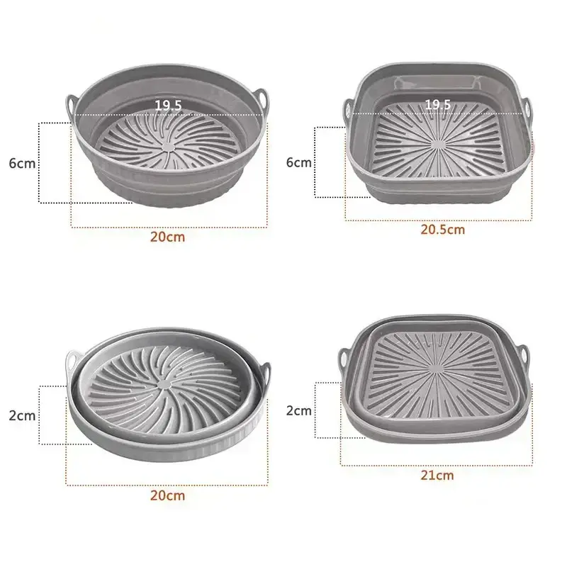2Pc Air Fryer Silicone Basket Foldable Round Square Mold Airfryer Oven Baking Tray Pizza Fried Chicken Basket Reusable Pan Liner