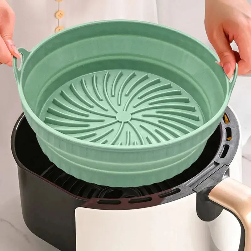 2Pc Air Fryer Silicone Basket Foldable Round Square Mold Airfryer Oven Baking Tray Pizza Fried Chicken Basket Reusable Pan Liner