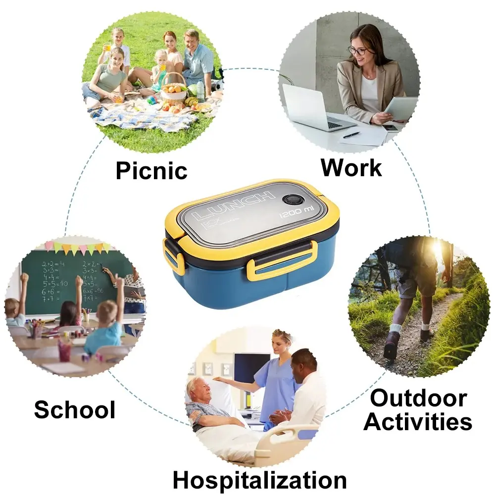 Lunch Box 2 Layers Grids Student Office Worker Microwave Hermetic Bento Box Outdoor Picnic Fruit Food Container with Fork Spoon