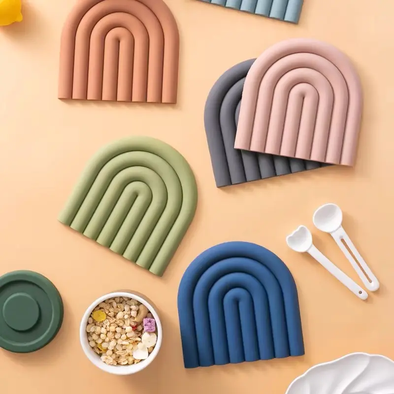 2Pcs Rainbow Silicone Mat Pot Mat Thermal Mat Table Mat Heat Resistant High Temperature Cup Mat Thickened To Prevent Scalding