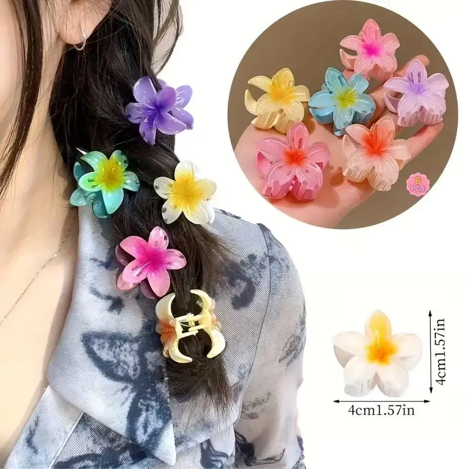 3Pcs Sweet Hawaiian Gradient Color Flower Hair Clip Claw Ponytail Clip Headwear Hairpin Crab Barrette Hair Accessories For Women