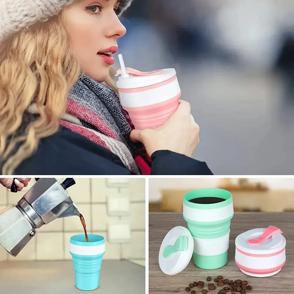 Reusable Silicone Folding Cup Telescopic Coffee Cups Outdoor Camping Travel Hiking Collapsible Cup Drinkware