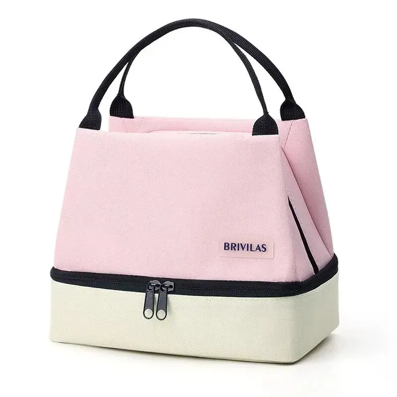 Dopamine Double Layered Contrasting Color Lunch Bag Insulated Ice Pack Fresh Outdoor Picnic Bag Portable Handheld Insulation Bag