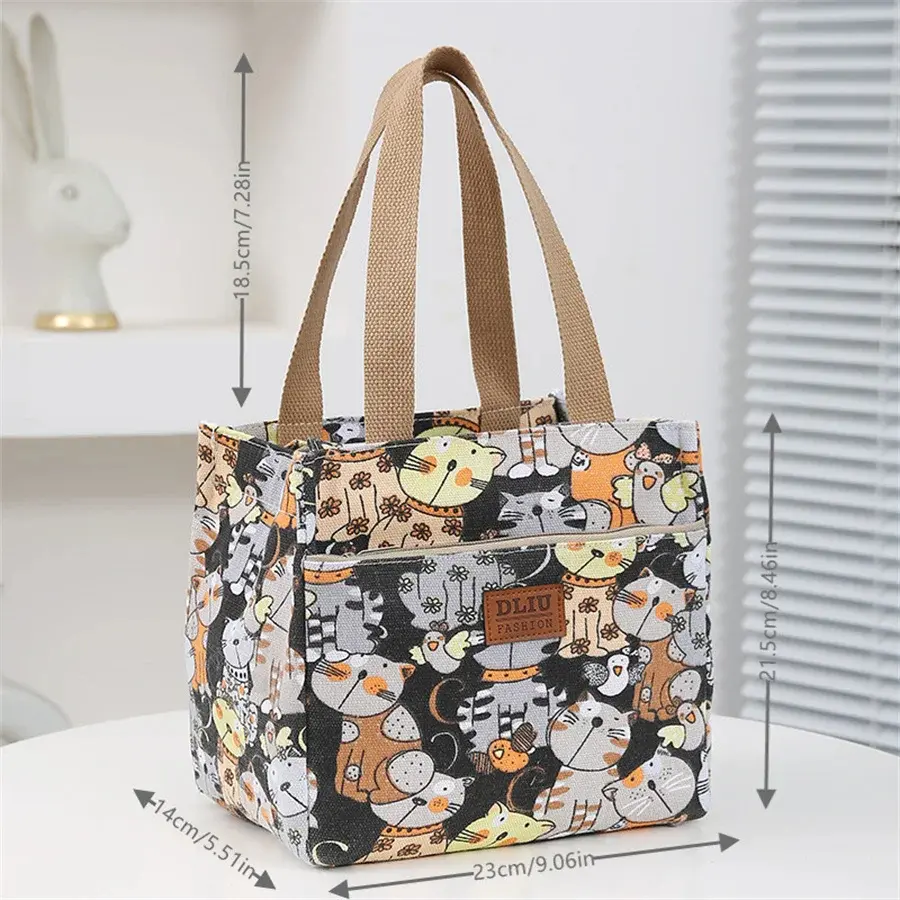 Cute Cartoon Print Lunch Bag Women Insulated Large Capacity Bento Bag Kids Thermal Cooler Handbag For School Work Travel Picnic