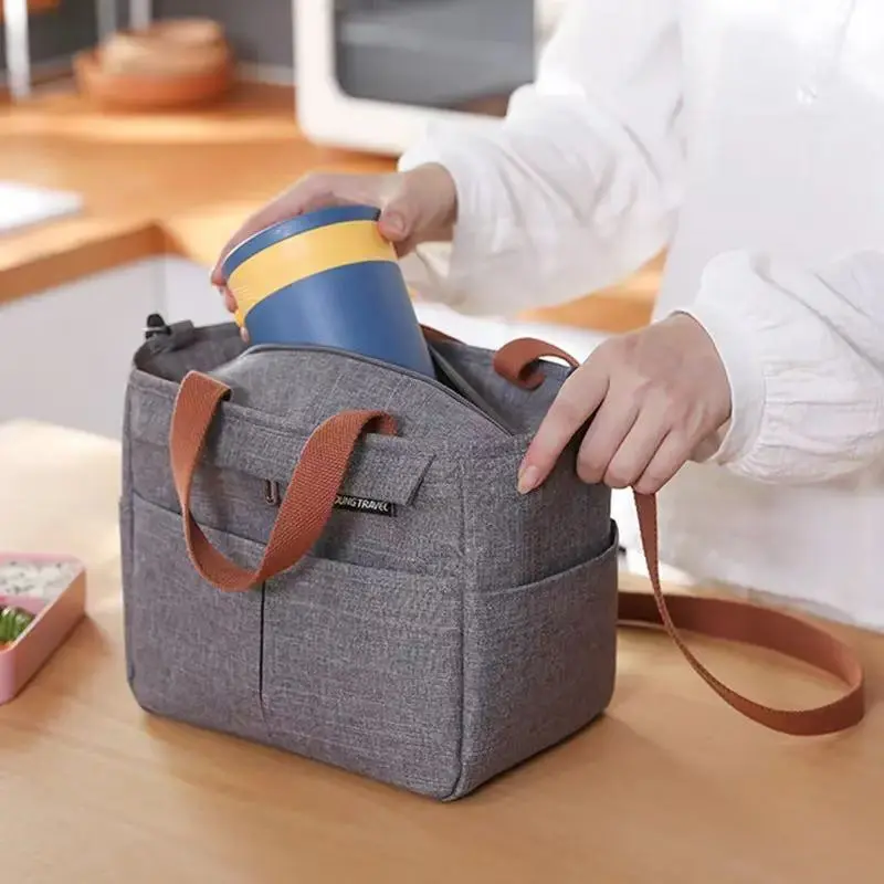 Portable Lunch Box Insulated Thermal Bag Picnic Food Cooler Pouch Large Capacity Shoulder Bento Storage Bags for Women Children