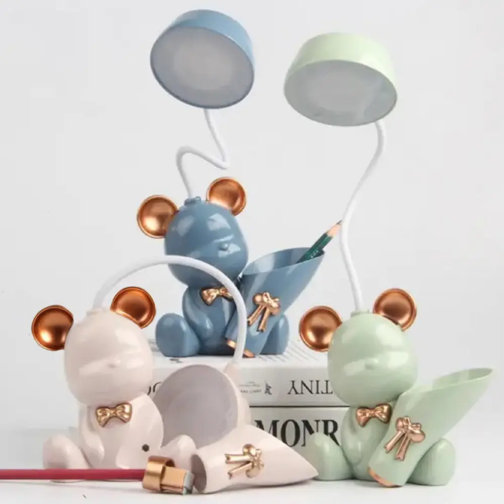 Bear Lamp LED Night Light USB Rechargeable Eye Protection Multifunctional Table Desk Lighting with Pen Holder Learning Cute ABS