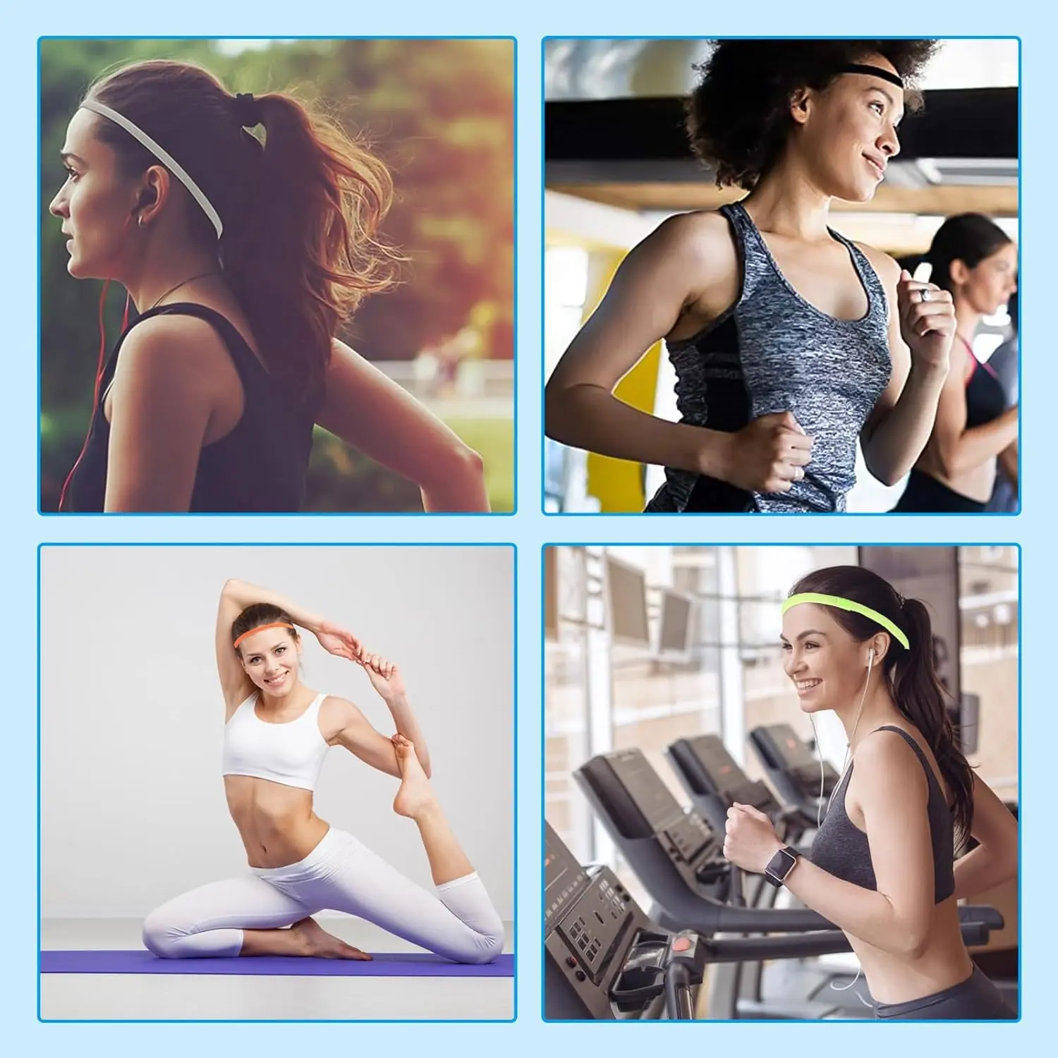 4Pcs Simple Unisex Sports Hairband Non-Slip Silicone Strip Sweat Guide Elastic Headbands Yoga Running Fitness Hair Accessories