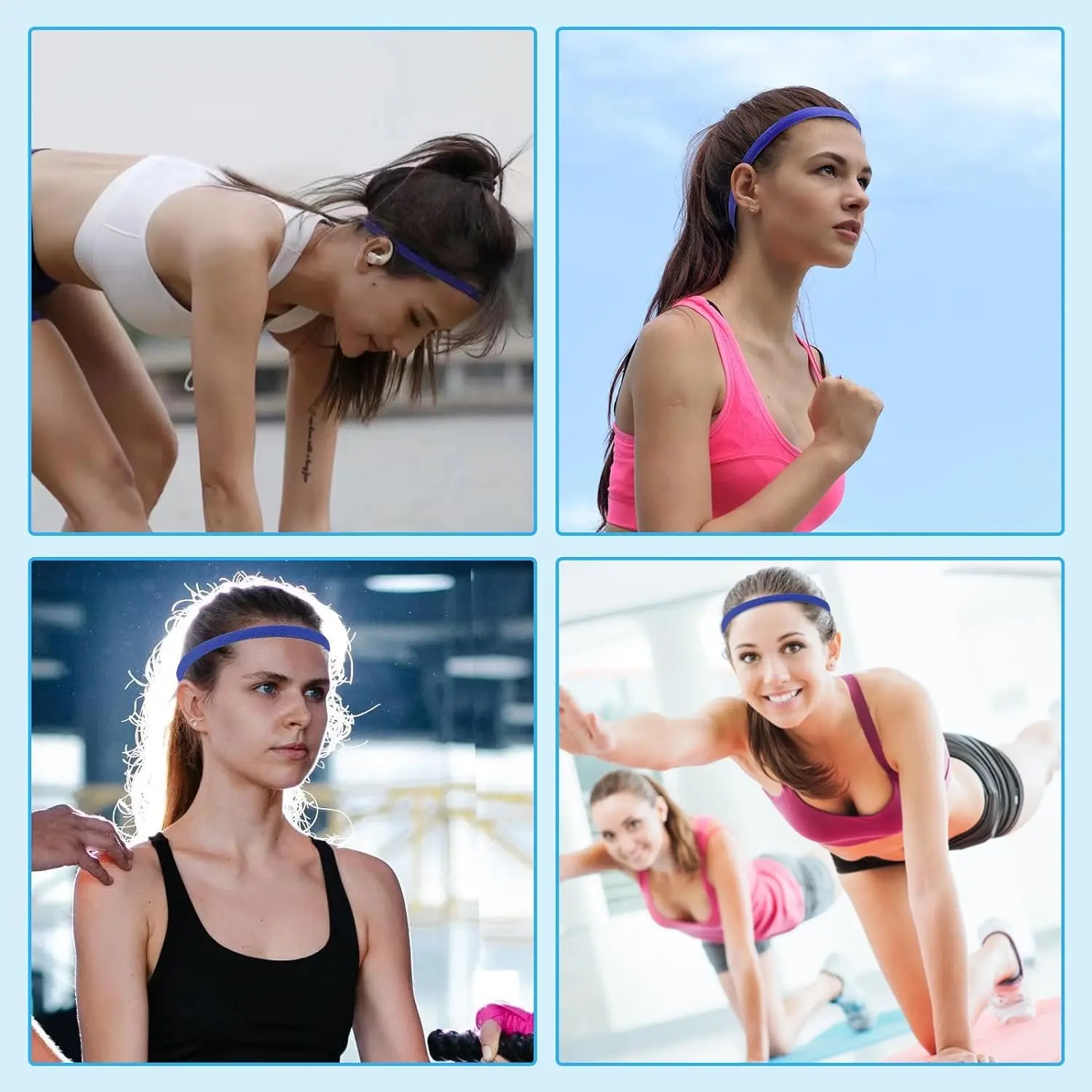 4Pcs Simple Unisex Sports Hairband Non-Slip Silicone Strip Sweat Guide Elastic Headbands Yoga Running Fitness Hair Accessories