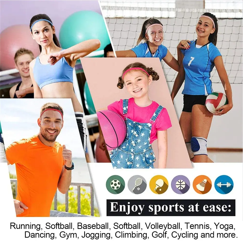 4Pcs Simple Unisex Sports Hairband Non-Slip Silicone Strip Sweat Guide Elastic Headbands Yoga Running Fitness Hair Accessories
