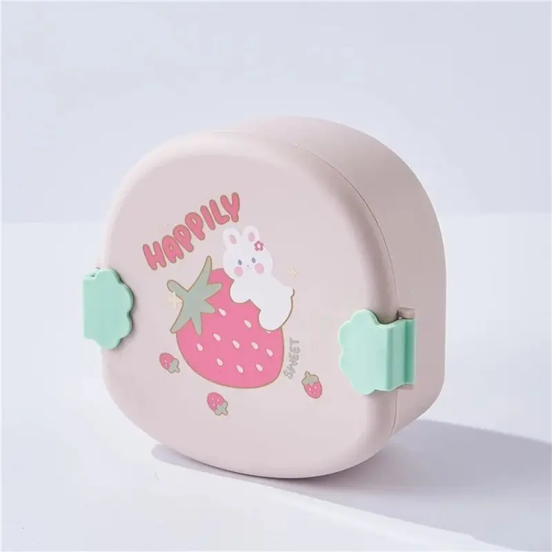 880ML Kawaii Cartoon Bento Box for Kids 3 Compartments Fruits Food Container for Girls Boys Portable Lunch Box with Spoon Fork