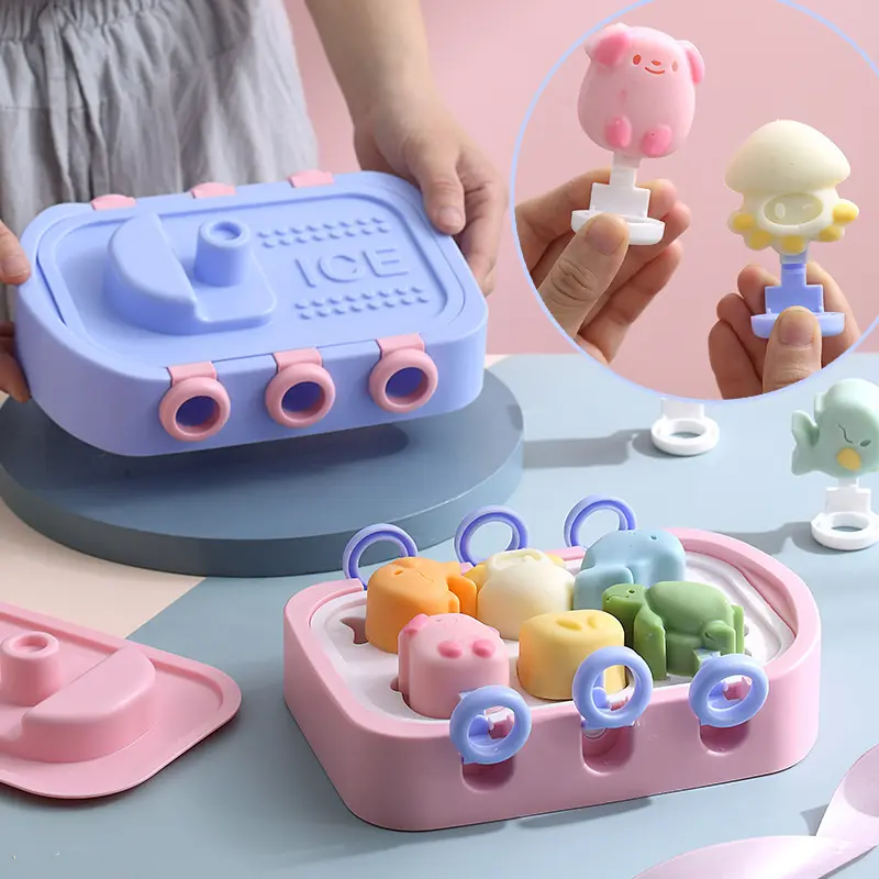 DIY Puppy Silicone Boat Shape Popsicle Mold Kitten Chocolate Candy Jelly Mould Animal Ice Cream Making Box Children's Day Gifts