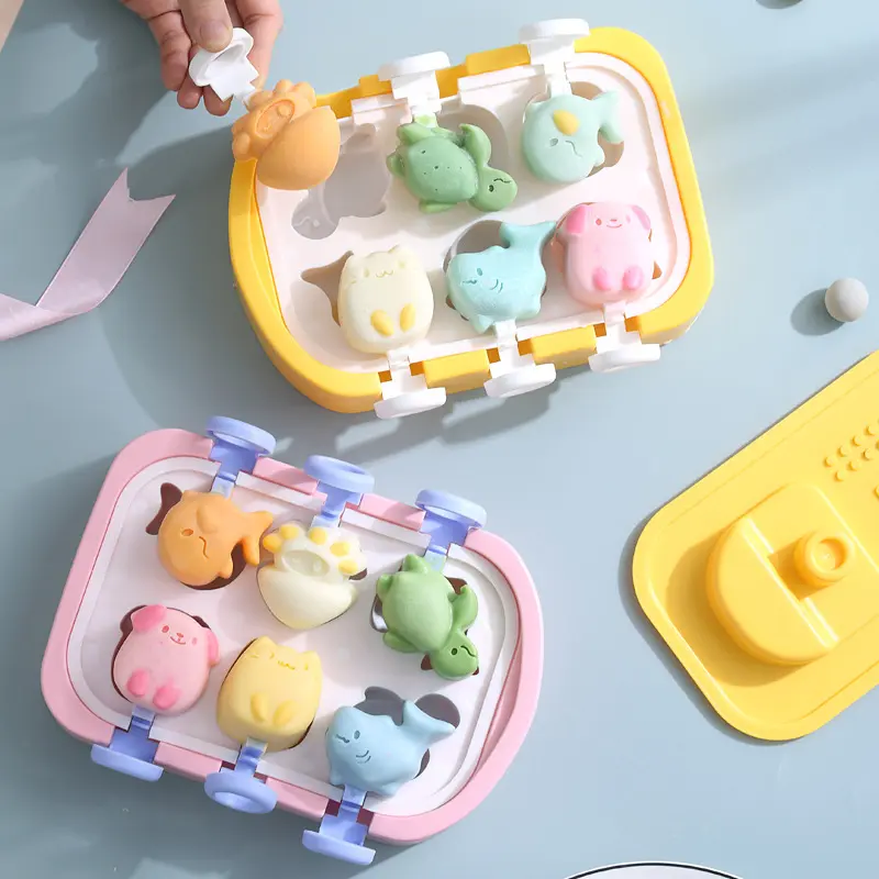 DIY Puppy Silicone Boat Shape Popsicle Mold Kitten Chocolate Candy Jelly Mould Animal Ice Cream Making Box Children's Day Gifts