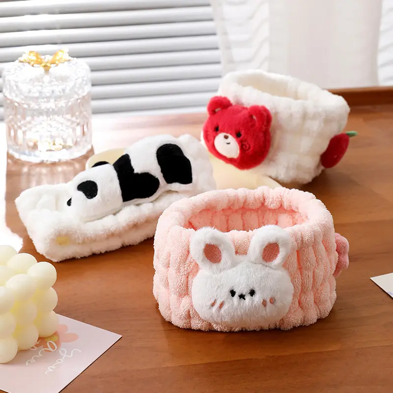 New Creative Plush Rabbit Coral Fleece Wash Face Bow Hairbands For Women Girls Headbands Headwear Bands Turban Hair Accessories