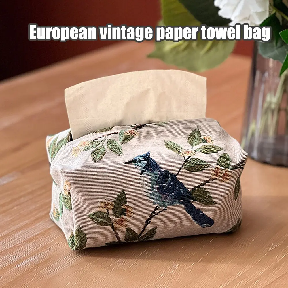 European Vintage Style Tissue Box Living Room Table Storage Bag Jacquard Drawn Paper Bag Household Desktop Paper Drawn Bag