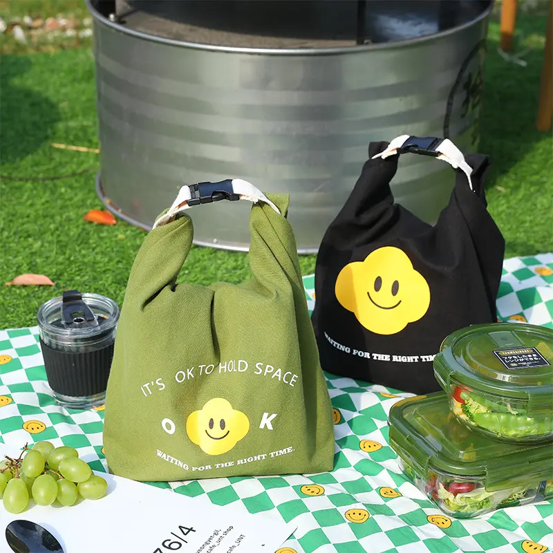 Smile Face Cute Lunch Bag Insulated Meal Tote Widened Handle Reusable Adjustable For Work School Picnic Camping Offices Travel